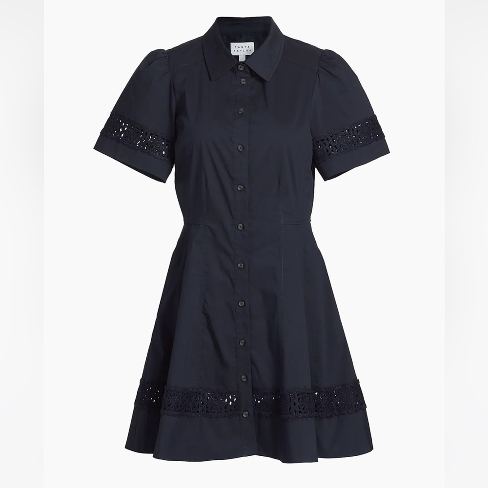 Tanya Taylor Navy Button-Up Mini Dress